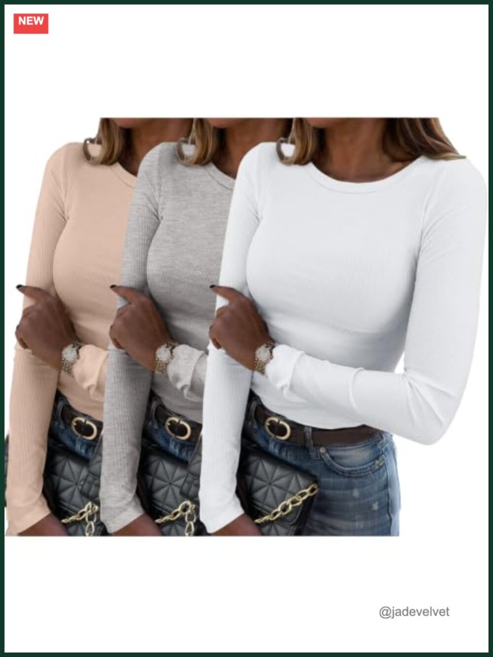 Long Sleeve Ribbed Slim Fit Crewneck Top - Viscose Spandex, Women's Basic Tee